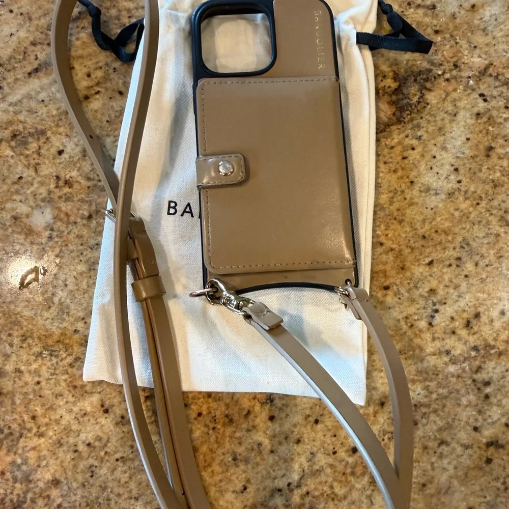 Bandolier Taupe Leather Crossbody Phone Bag with Strap - Picture 2 of 4